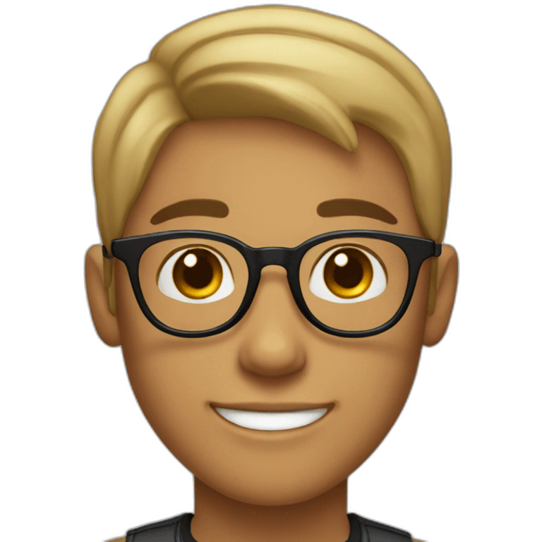 A light skin boy with short hair and light skin wearing small black-rimmed round glasses smiling emoji