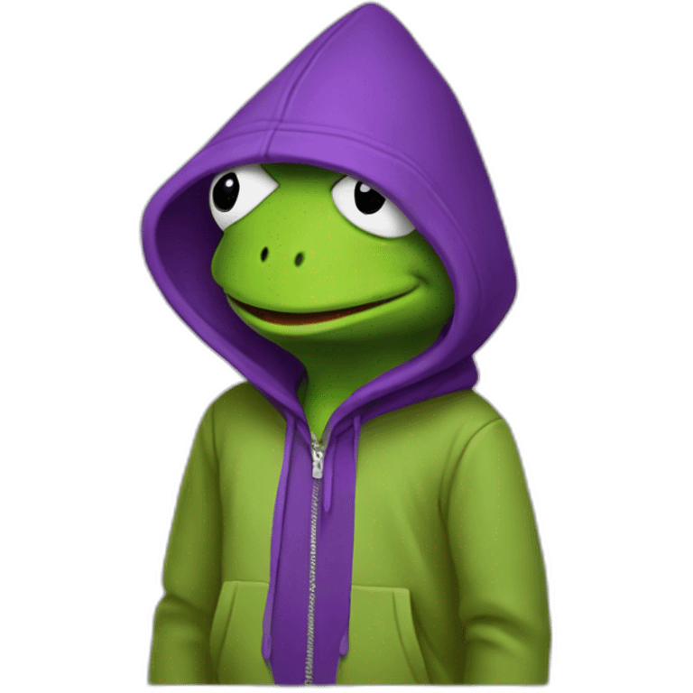 Kermit with purple hoodie emoji