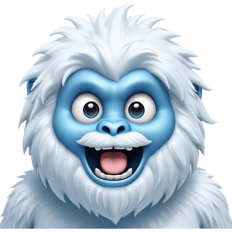 Cinematic Comical Yeti Portrait Emoji, with a cartoonishly exaggerated, fluffy figure in cool, frosty whites and icy blues, head tilted in an overly surprised expression with wide, comically sparkling eyes and a quirky, open-mouthed grin, simplified yet hilariously detailed, glowing with a soft frosty outline capturing the meme-worthy fun of a yeti in playful shock! emoji