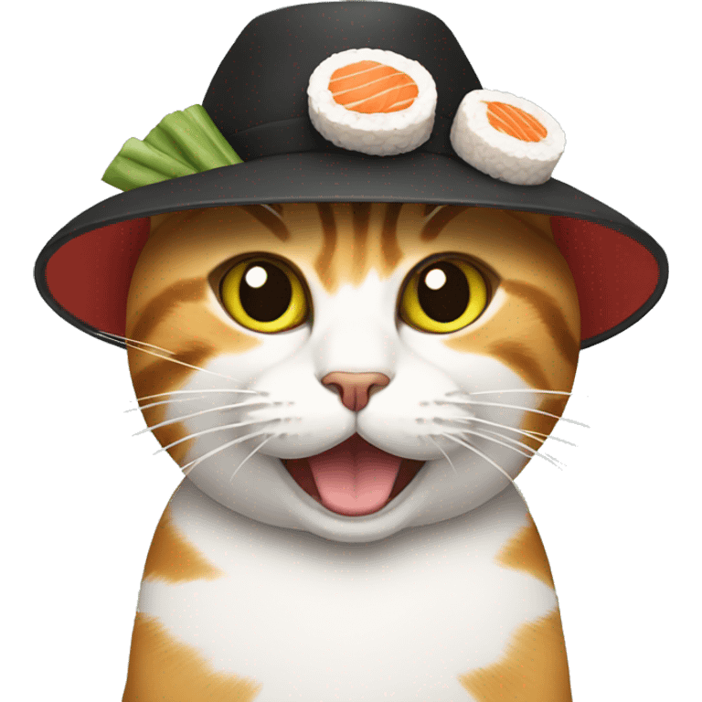 Cat wearing a sushi hat emoji