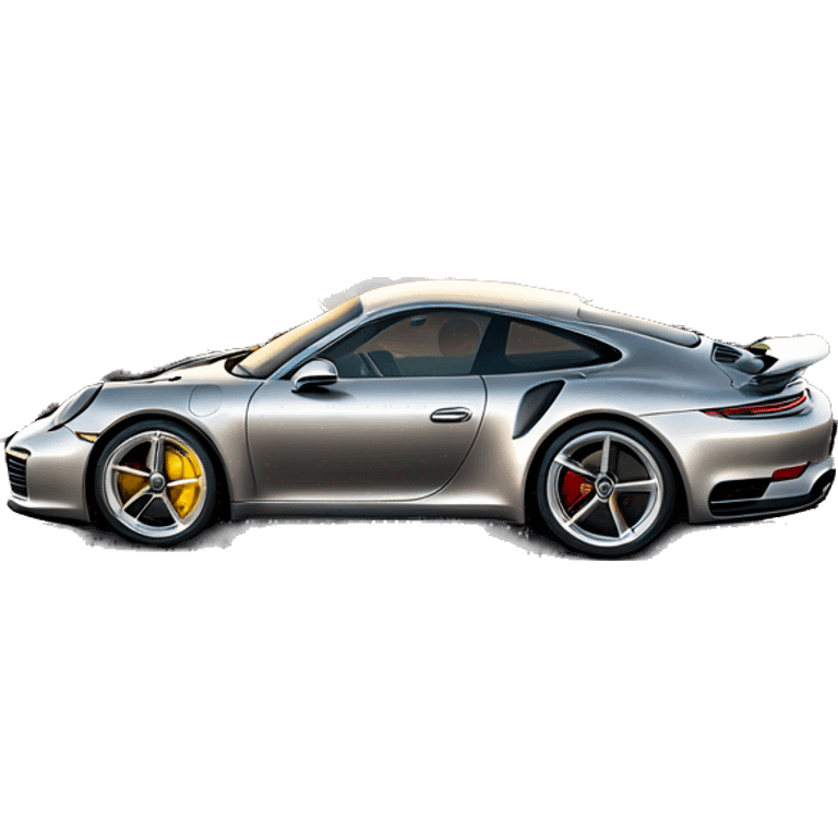 Porsche 911 in natral titanium color driving the california coast with a beutiful sunset emoji