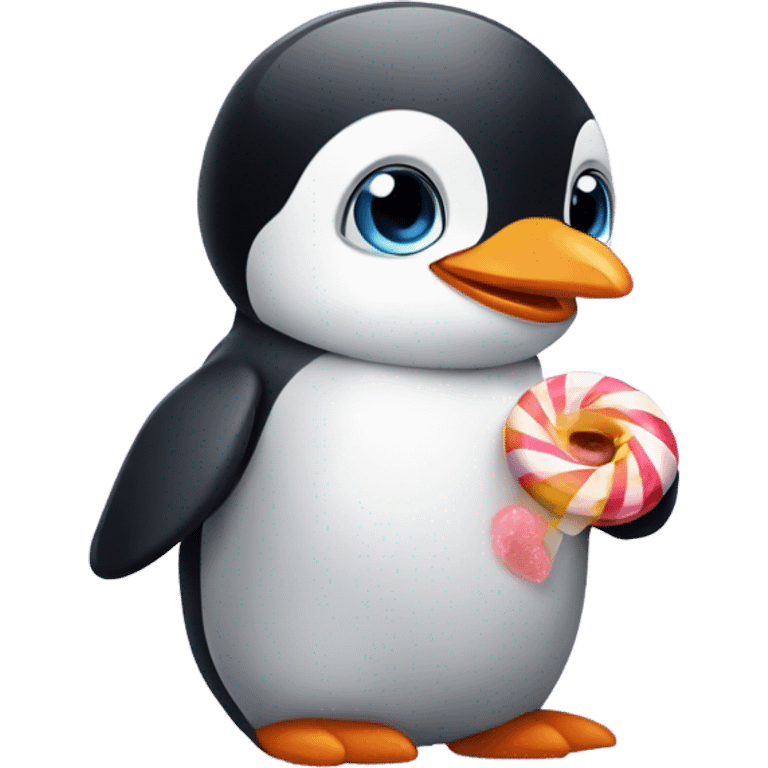 Cute baby penguin eating candy  emoji