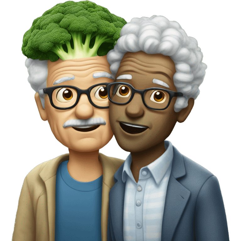 man with broccoli hair and glasses kissing an elderly man emoji