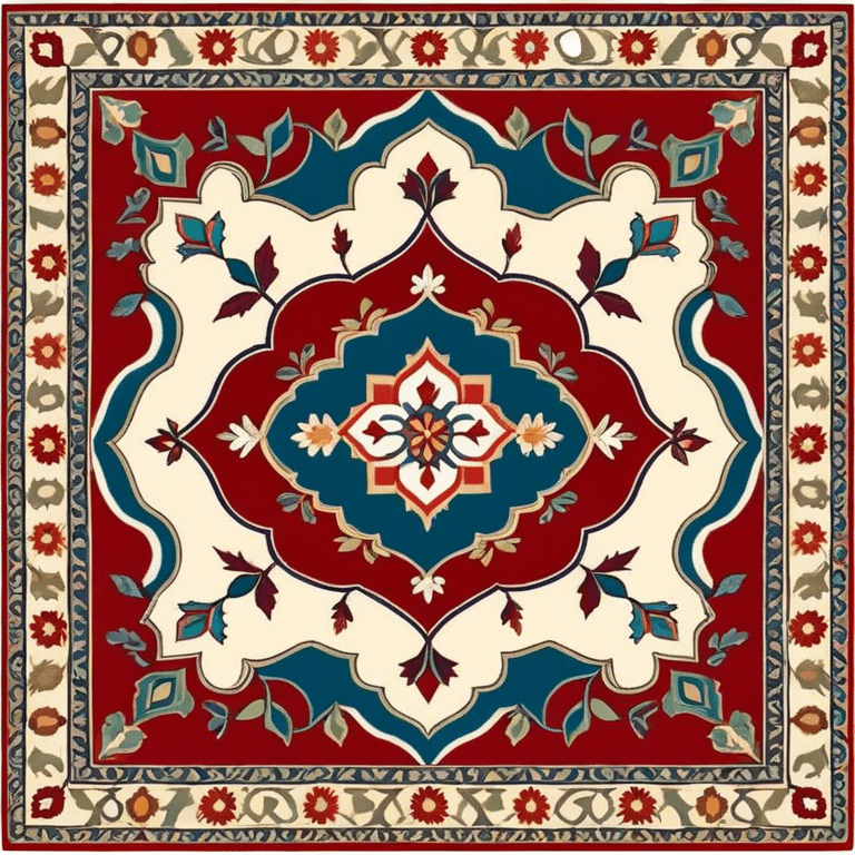 Cinematic Realistic depiction of a richly patterned Turkish carpet, rendered with exquisite details and vibrant colors, set against a soft, warmly lit background that emphasizes its artisanal craftsmanship emoji