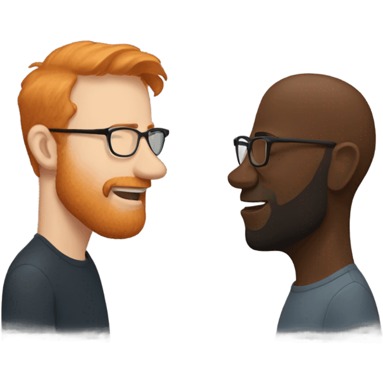 A ginger man with glasses giving a kiss to a slightly taller black man with short Beard emoji