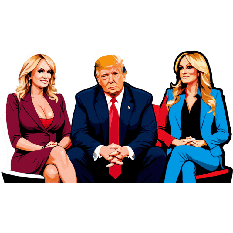 Four people, Trump, Stormy Daniels, Musk, and Bezos, side-by-side, sit emoji