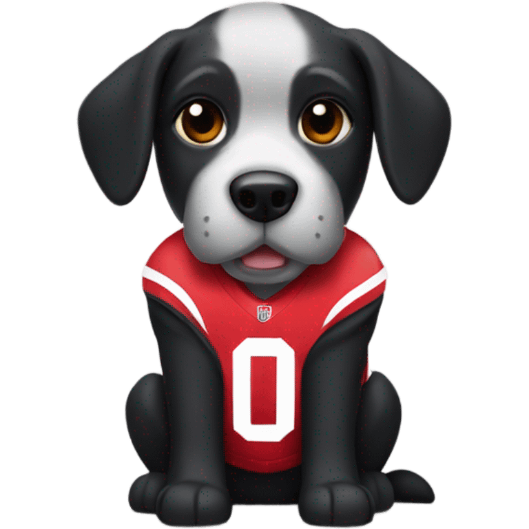 Black dog wearing Ohio state football jersey emoji