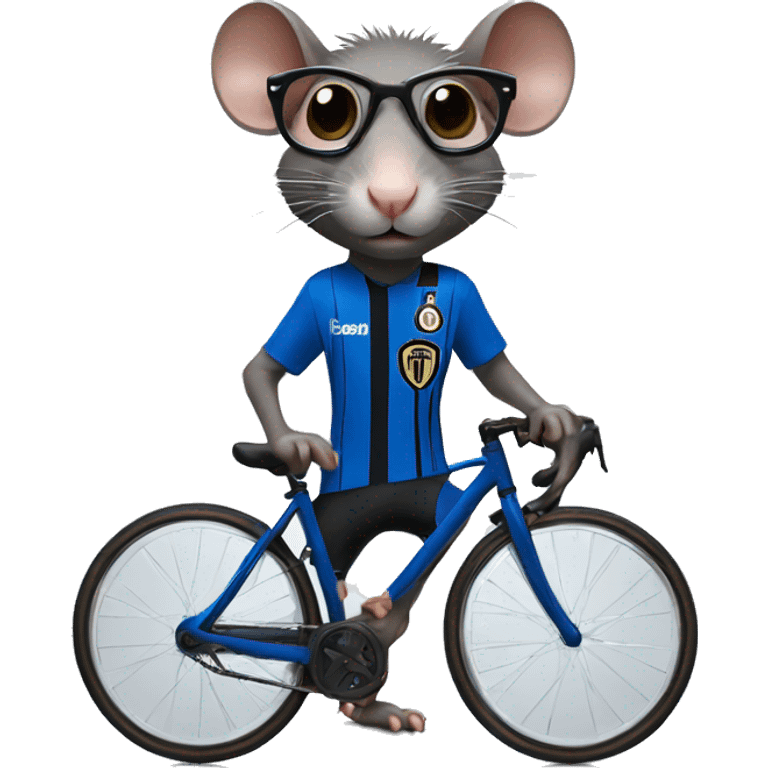 Rat with glasses using bicycle With inter Milan jersey emoji