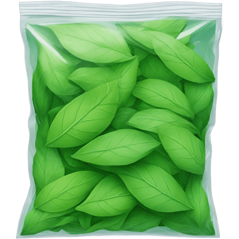 Crushed up green leaves in a ziplock bag emoji