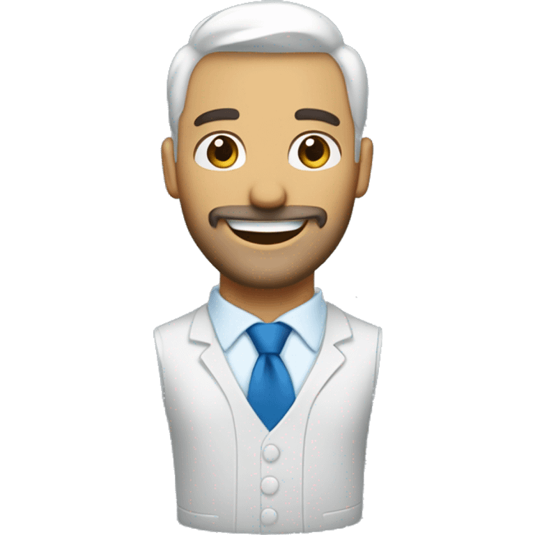 Hombre blanco con barba y corbata azul saludando y sonriendo  emoji