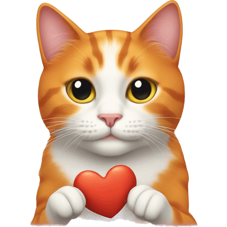 Orange cat holding heart emoji