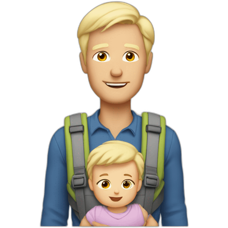 Older blonde man wearing a baby in a baby carrier with broad shoulders and short scruffy hair and babies head just visible emoji