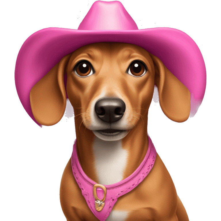 weenie dog wearing a pink cowgirl hat emoji