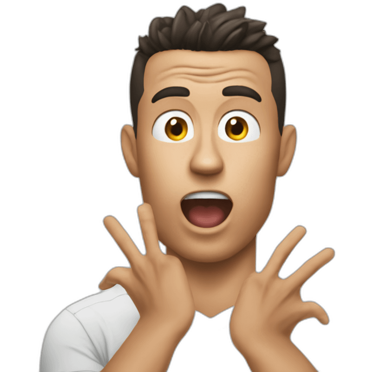 Ronaldo shocked with is two hand on his face happy emoji