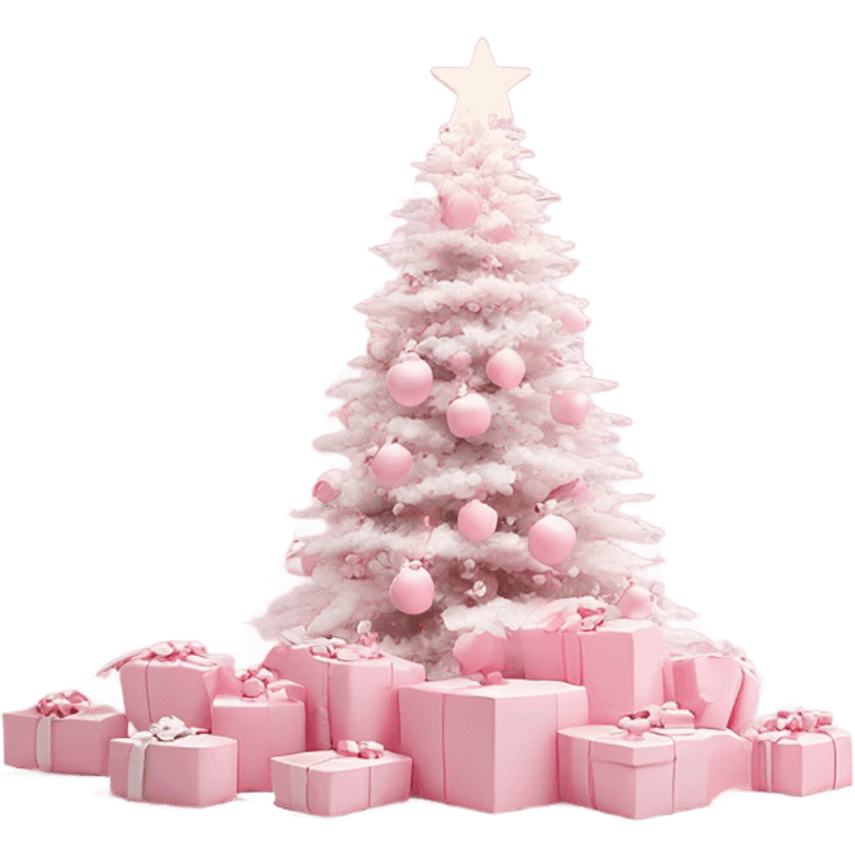 Light pink Christmas gifts under a white Christmas tree  emoji