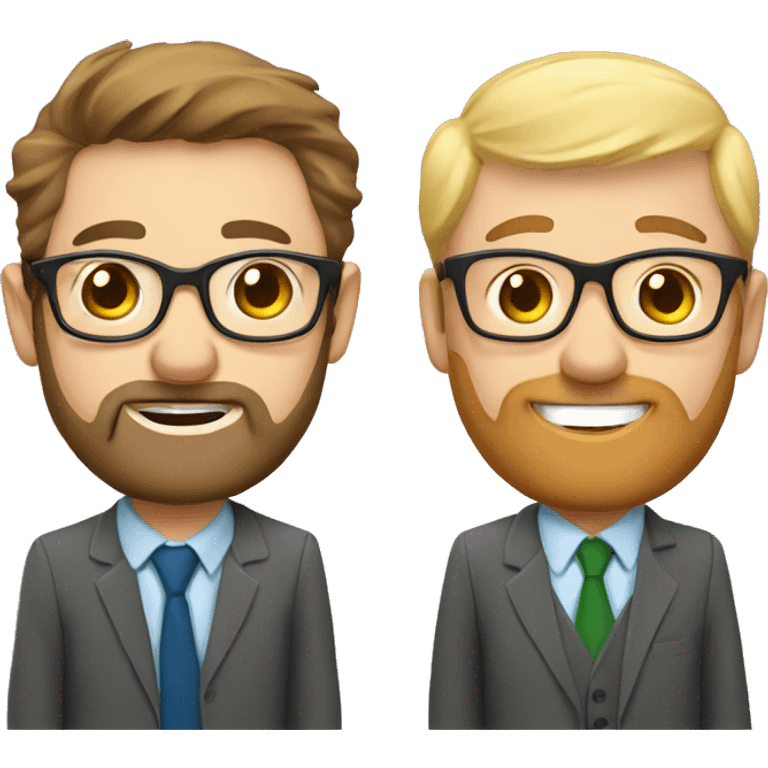 Two white male teachers celebrating, one teacher is skinny and the other is chubby with a brown beard and glasses emoji