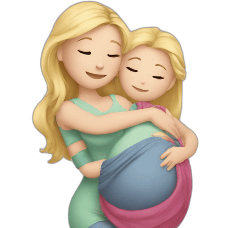 Girl hugs a pregnant Girl wirr blond Hair emoji