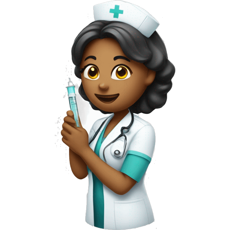 nurse hugging face with a syringe in her hand emoji