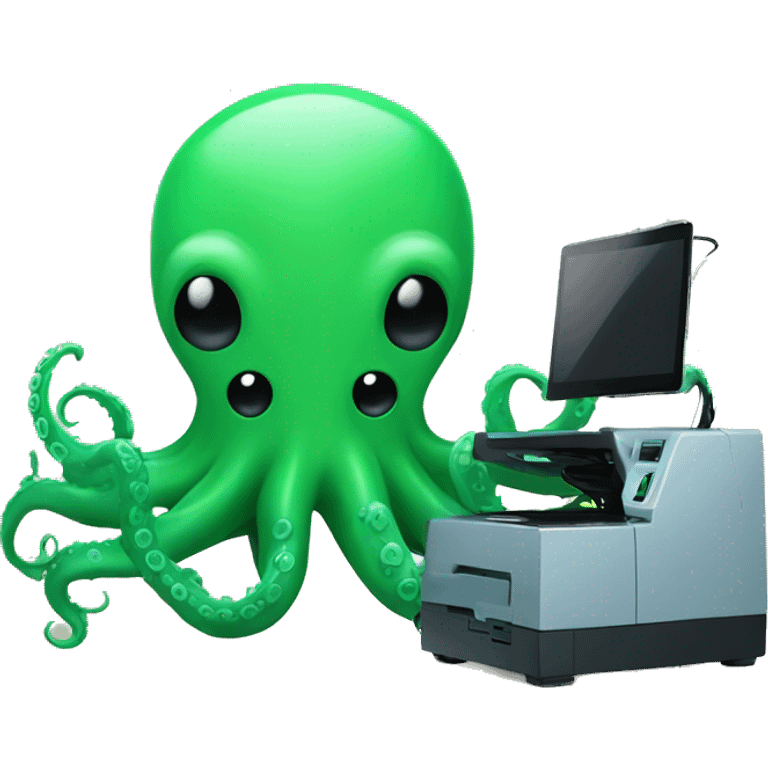 Green octopus controlling a 3D printer emoji