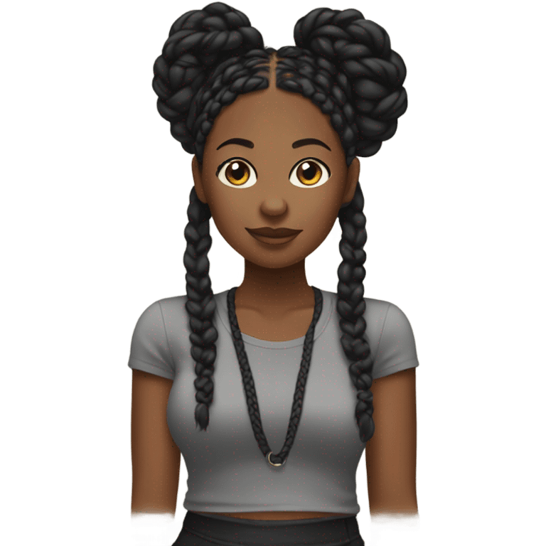 black woman with black boho braids baby tee emoji