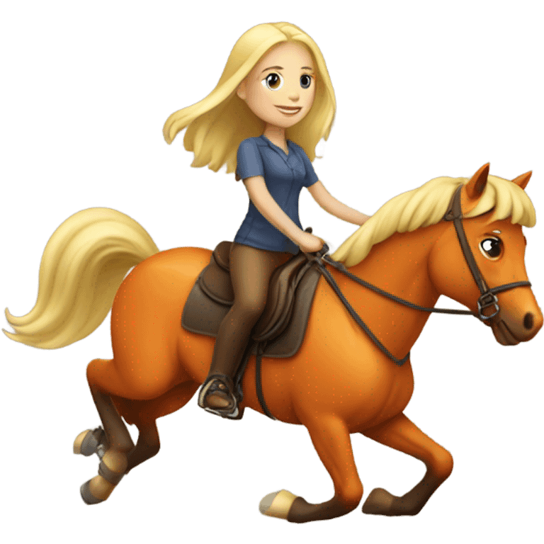 Blonde girl riding orange horse  emoji