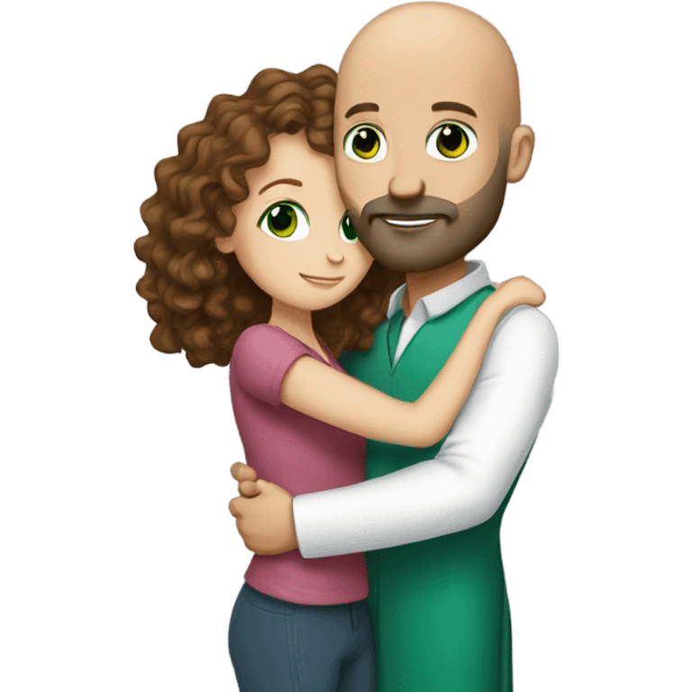 bald bearded dr has green eyes hug long curly brown hair white girl emoji