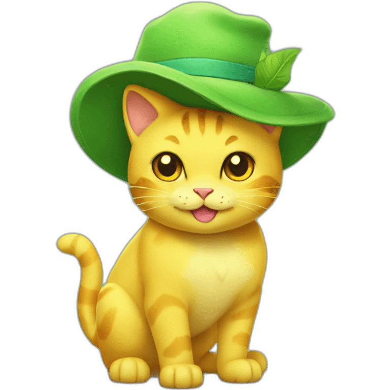 Yellow cat with hat of bulbasaur emoji