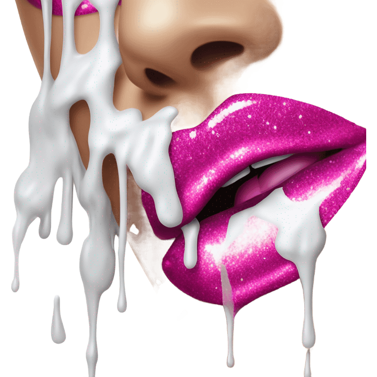 White paint dripping from hot pink ombre glittery lips emoji