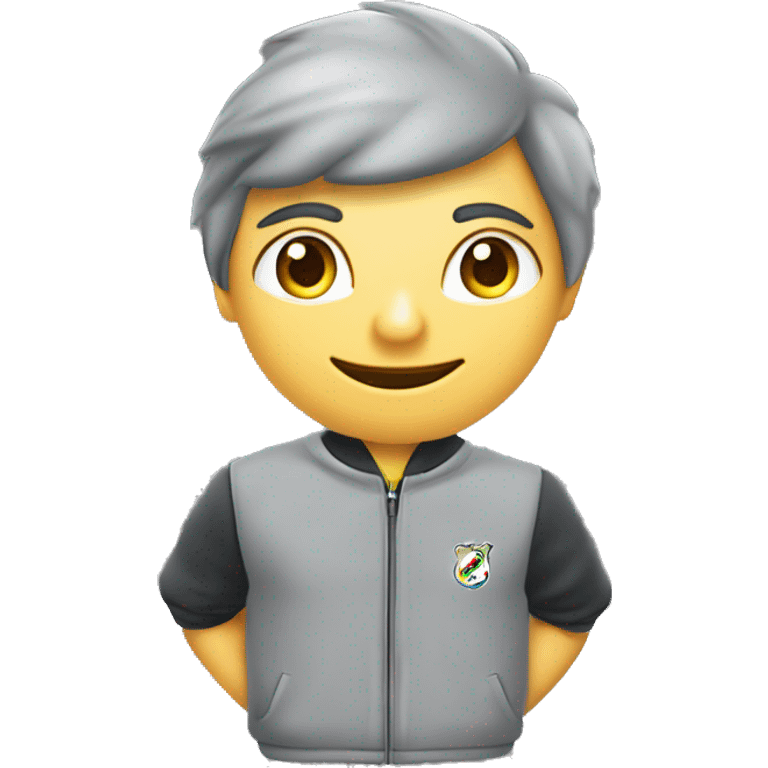 Profesor Educación Física sudadera gris marca Nike. Cabello juvenil corto hacia el costado, con aretes tipo argolla pequeños. emoji