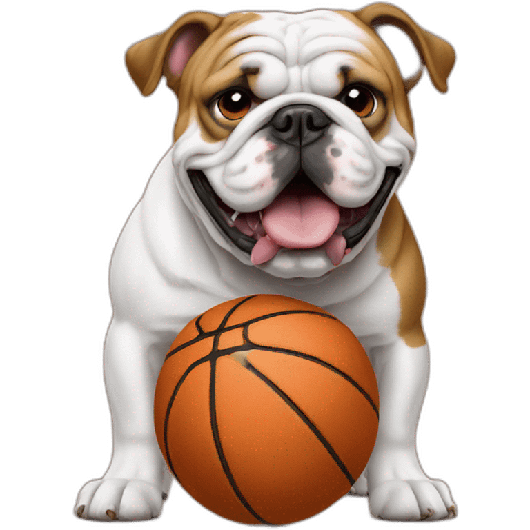 English bulldog on a basketball ball with two visible teeths emoji