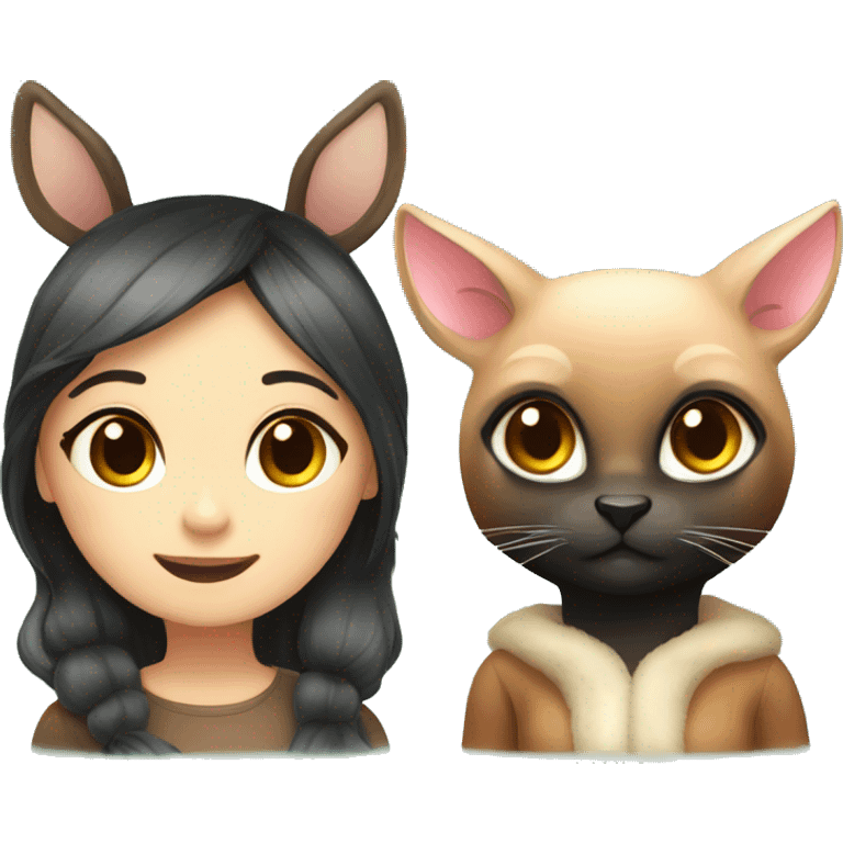 cute female deer and cute female black cat emoji