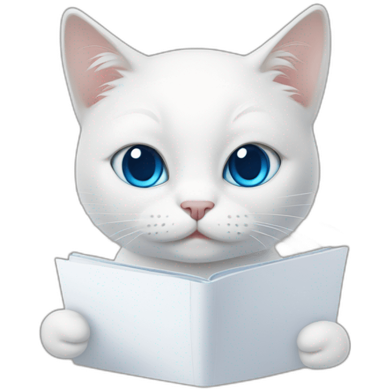 white cat with blue eyes is reading documents emoji