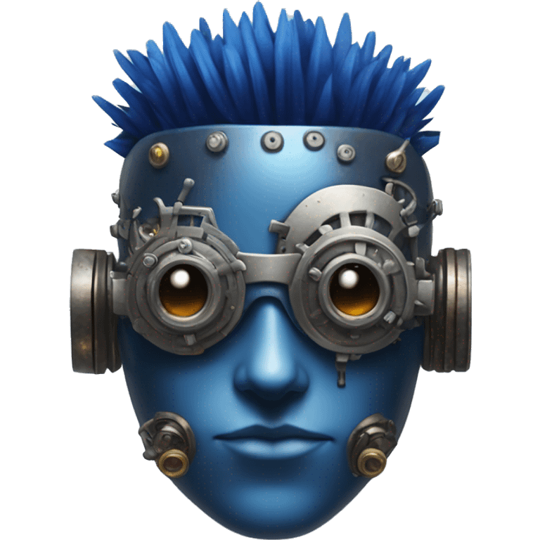 cyborg head with dark blue steampunk goggles and dark blue Mohawk  emoji