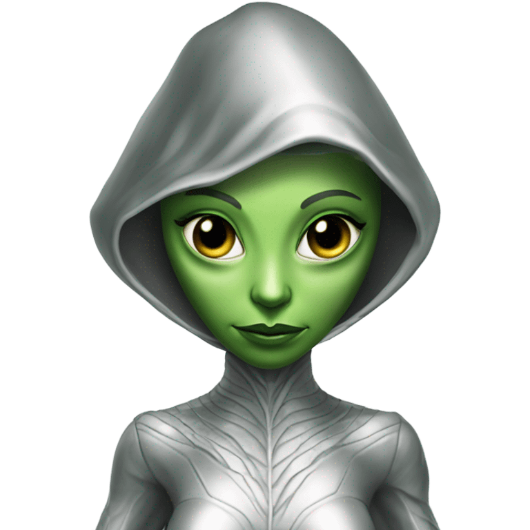 reptilian green alien woman, in silver emoji