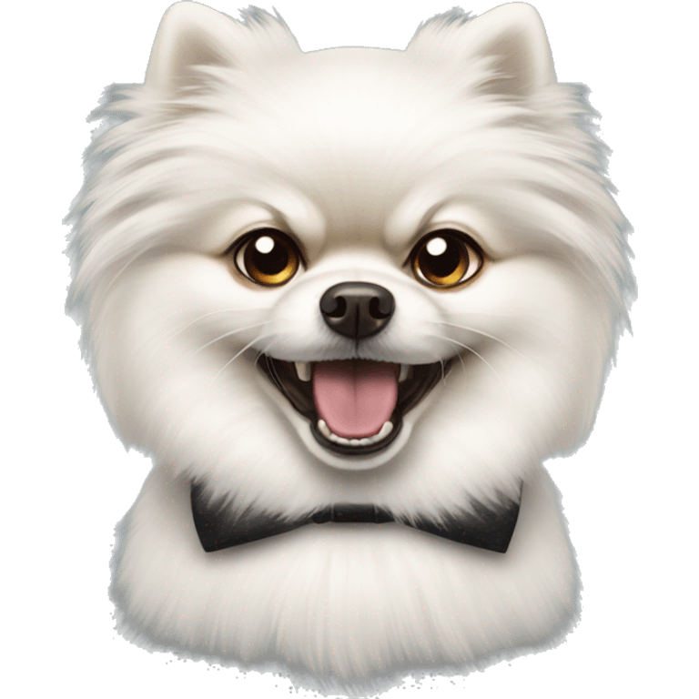 Angry white Pomeranian in a bow tie emoji