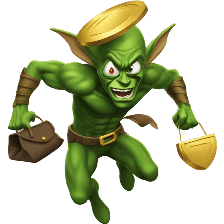 green goblin running and holding a bag of gold coins on his back emoji