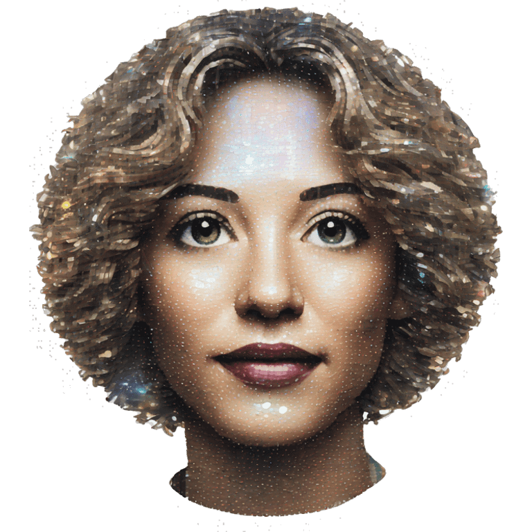 Person face portrait made entirely of holographic record discs vinyls emoji