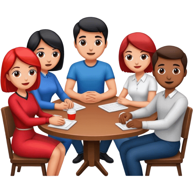 Four men and women sitting at a table emoji