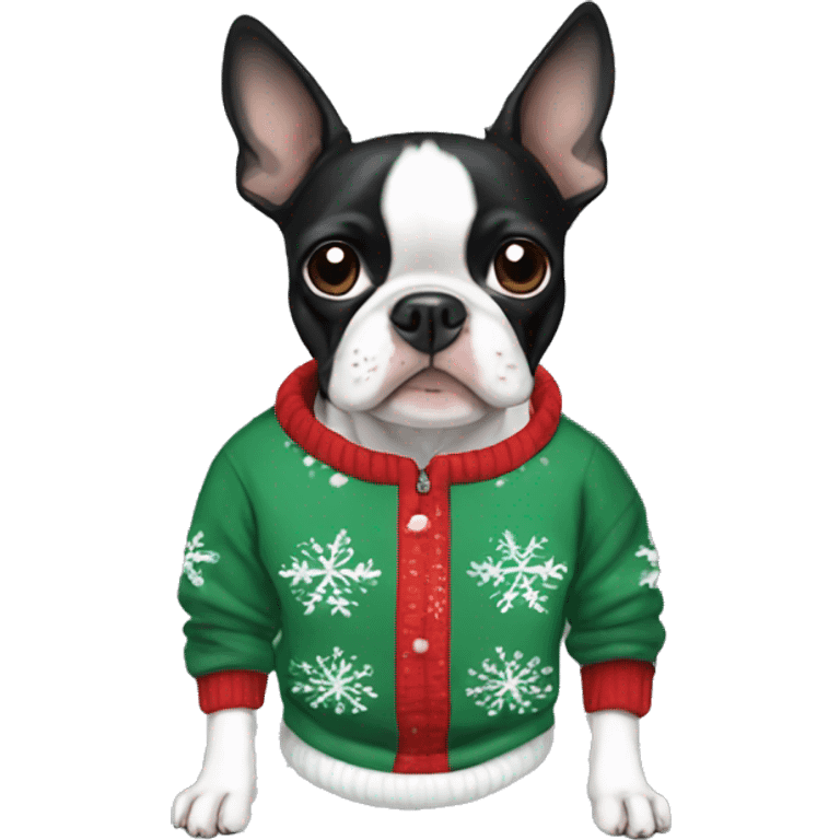 Boston Terrier wearing christmas Sweatshirt  emoji