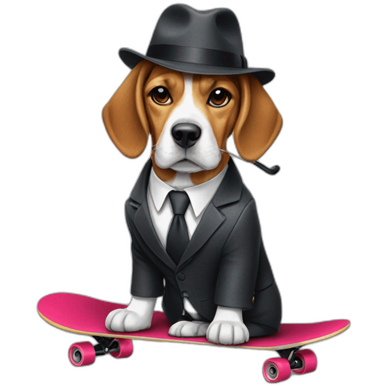 beagle in suit with a hat and umbrella on a skateboard emoji