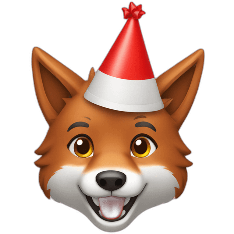 smiling red wolf birthday hat emoji