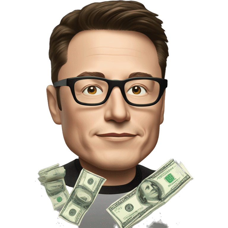 elon musk withblck glasses of cash emoji