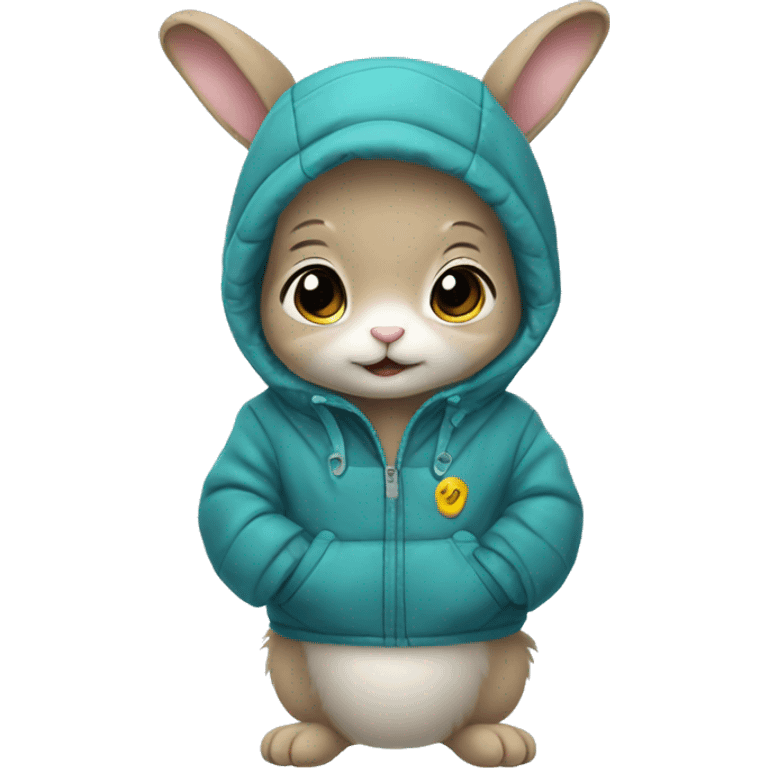 Anxious baby rabbit in baby winter jacket emoji