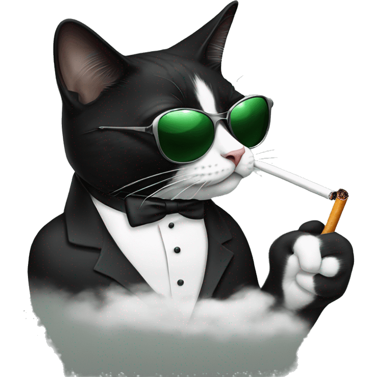 Tuxedo cat with sunglasses smoking a cigarette  emoji