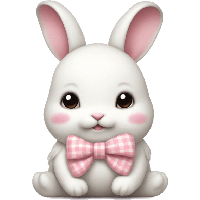 Adorable fluffy white rabbit with pastel pink gingham bow emoji