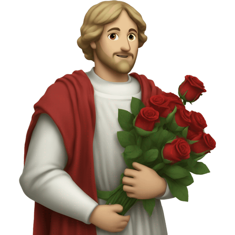 Petrarch holds a bouquet of red roses in his hand emoji