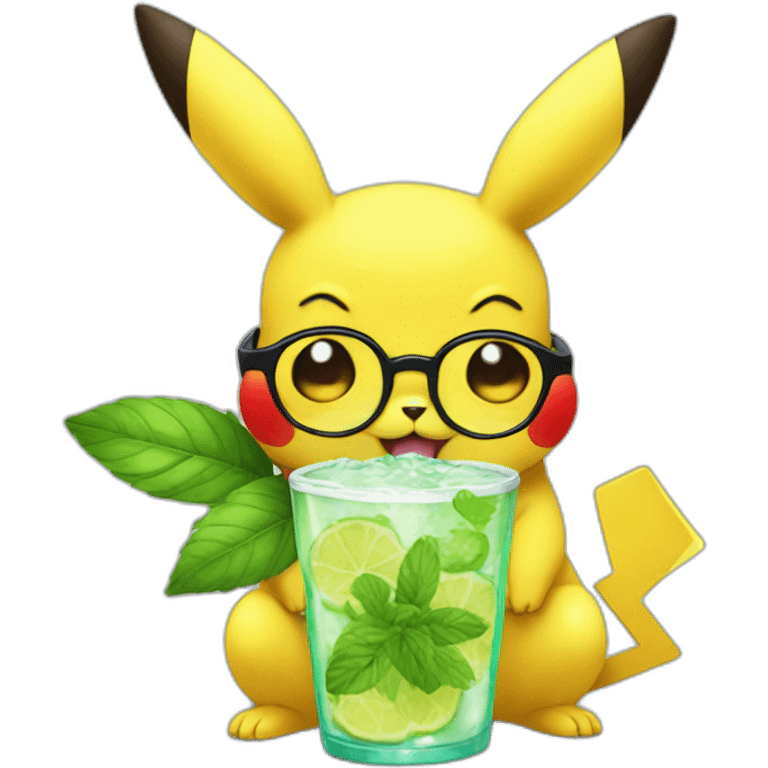 sick pikachu with glasses drinking mojito emoji