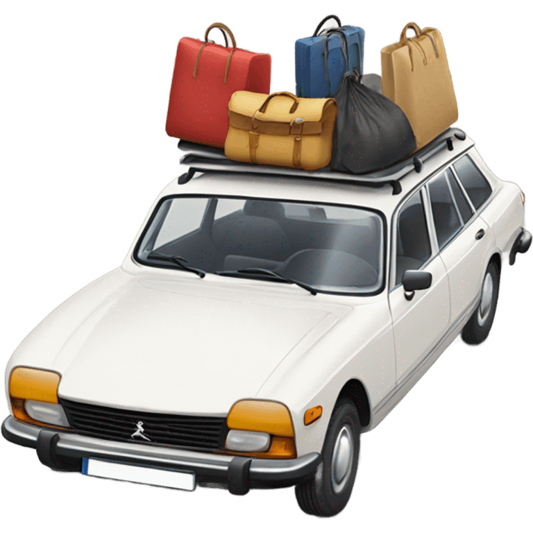 a white peugeot 504 break car with luggage on the roof emoji