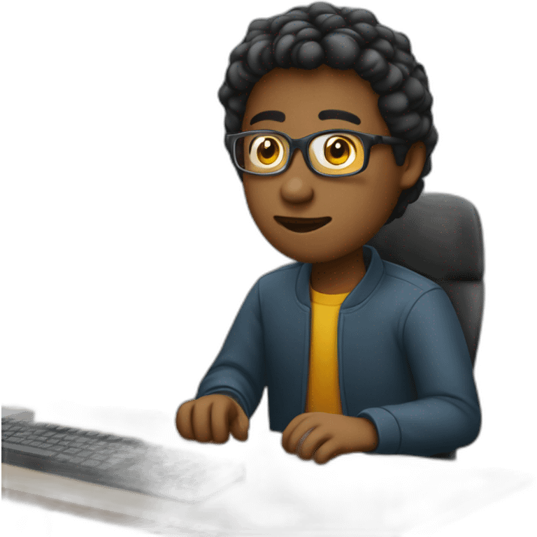 young man working behind computeur emoji