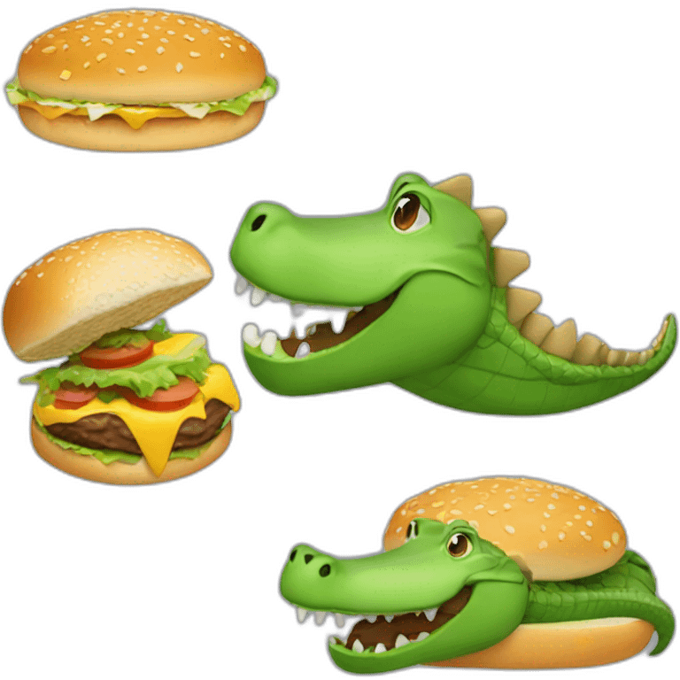 Pop eating a hamburger ans riding a crocodile  emoji